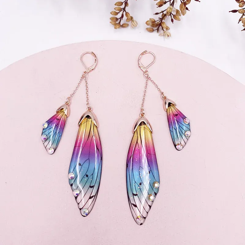 Boucles d'oreilles résine papillon double aile émail