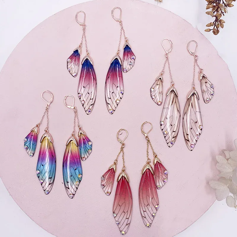Boucles d'oreilles résine papillon double aile émail