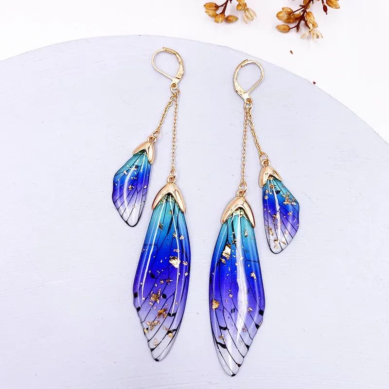 Boucles d'oreilles résine papillon double aile émail