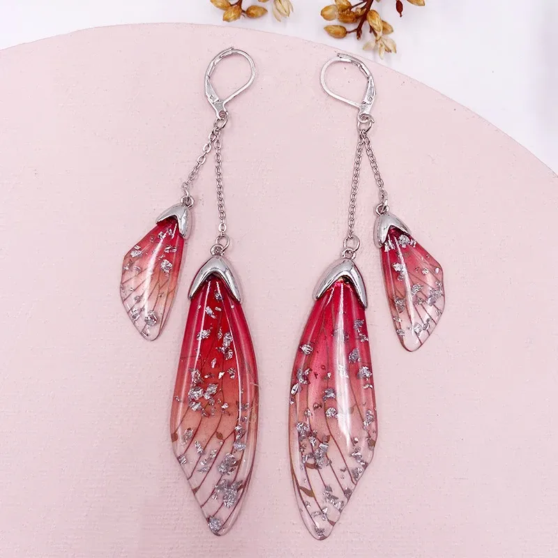 Boucles d'oreilles résine papillon double aile émail