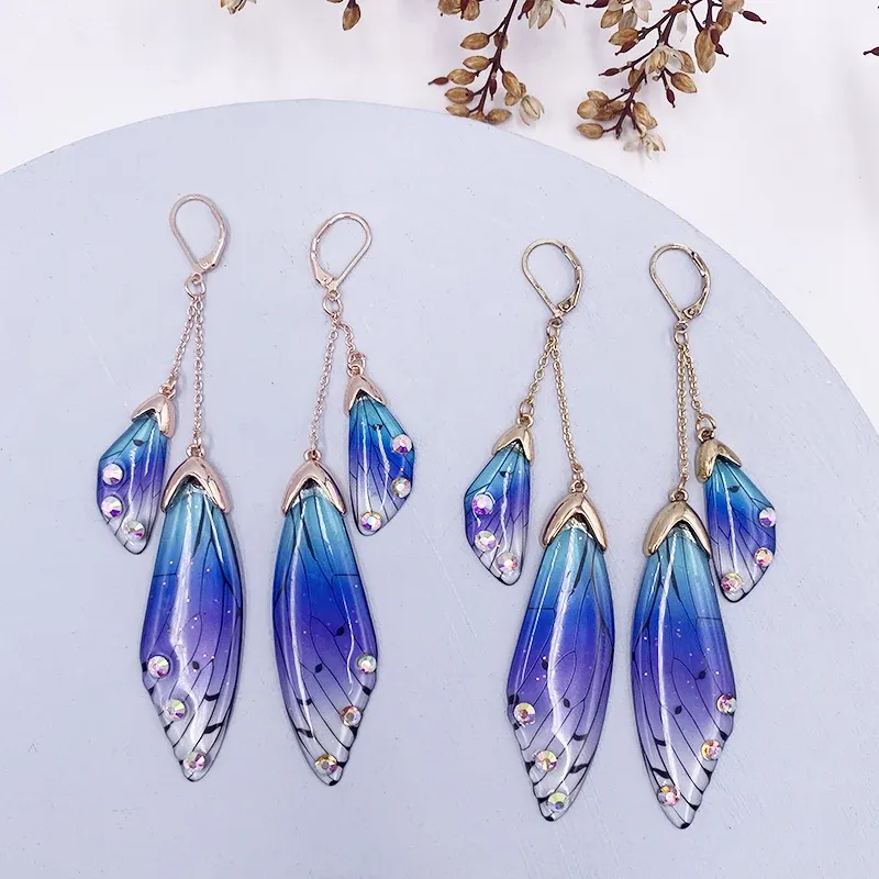 Boucles d'oreilles résine papillon double aile émail