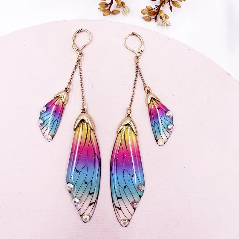 Boucles d'oreilles résine papillon double aile émail