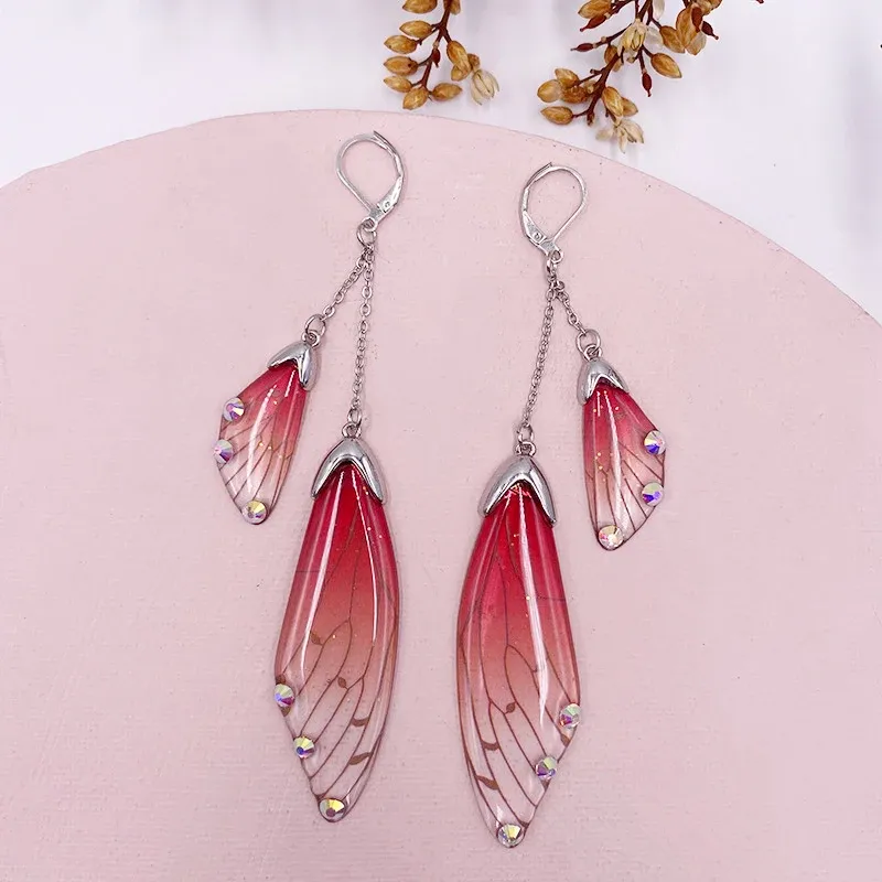 Boucles d'oreilles résine papillon double aile émail