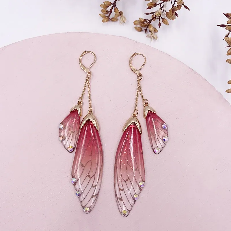 Boucles d'oreilles résine papillon double aile émail