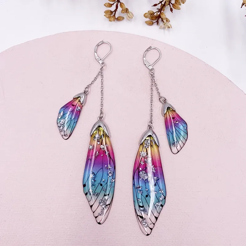 Boucles d'oreilles résine papillon double aile émail