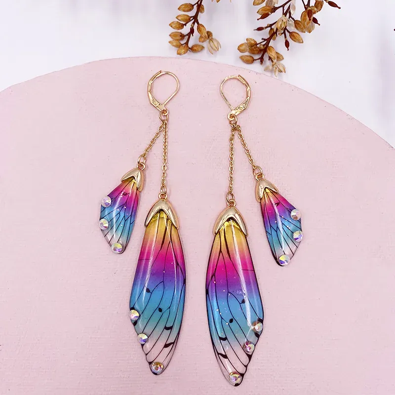 Boucles d'oreilles résine papillon double aile émail
