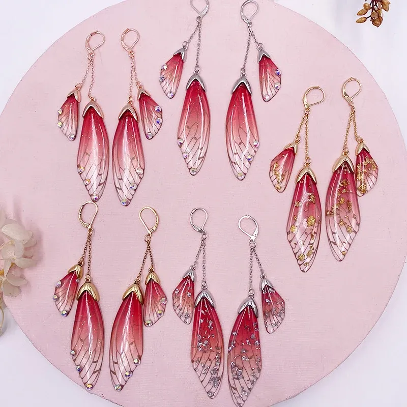 Boucles d'oreilles résine papillon double aile émail