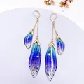 Boucles d'oreilles résine papillon double aile émail – Couleur du métal GF-Blue