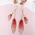 Boucles d'oreilles résine papillon double aile émail – Couleur du métal GF-Red