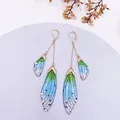 Boucles d'oreilles résine papillon double aile émail – Couleur du métal Gold-Green