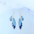 Boucles d'oreilles résine papillon double aile émail – Couleur du métal Gold-New Blue