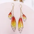 Boucles d'oreilles résine papillon double aile émail – Couleur du métal Gold-Orange