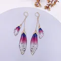 Boucles d'oreilles résine papillon double aile émail – Couleur du métal Gold-Purple