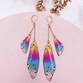 Boucles d'oreilles résine papillon double aile émail – Couleur du métal Gold-Rainbow