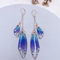 Boucles d'oreilles résine papillon double aile émail – Couleur du métal RoseGold-Blue