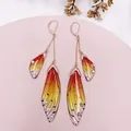 Boucles d'oreilles résine papillon double aile émail – Couleur du métal RoseGold-Orange