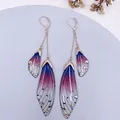 Boucles d'oreilles résine papillon double aile émail – Couleur du métal RoseGold-Purple