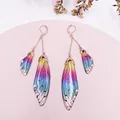 Boucles d'oreilles résine papillon double aile émail – Couleur du métal RoseGold-Rainbow