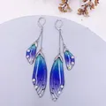 Boucles d'oreilles résine papillon double aile émail – Couleur du métal Silver-Blue