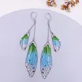 Boucles d'oreilles résine papillon double aile émail – Couleur du métal Silver-Green
