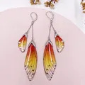 Boucles d'oreilles résine papillon double aile émail – Couleur du métal Silver-Orange