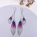 Boucles d'oreilles résine papillon double aile émail – Couleur du métal Silver-Purple