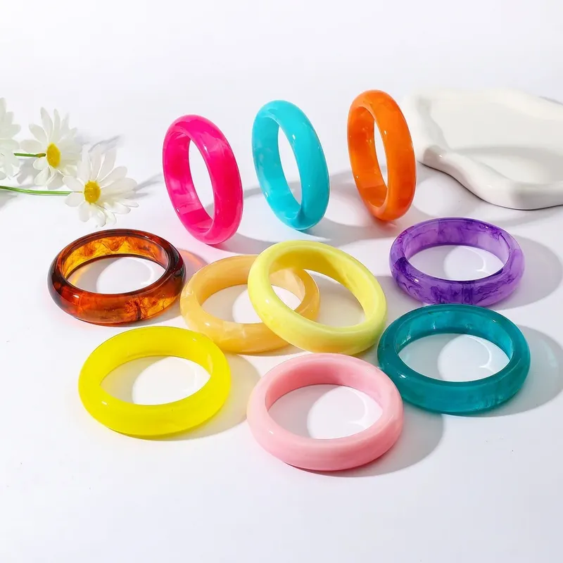 Bracelet large résine acrylique géométrique rond 10 couleurs