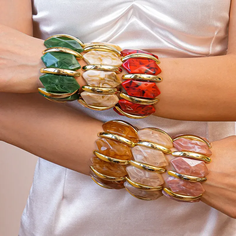 Bracelet résine géométrique losange taché vintage