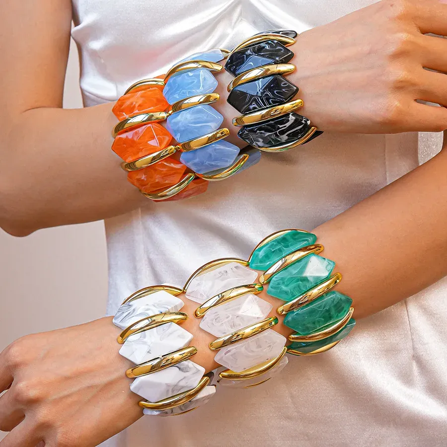 Bracelet résine géométrique losange taché vintage