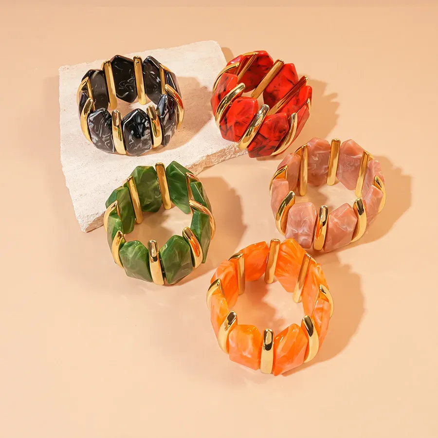 Bracelet résine géométrique losange taché vintage