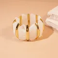Bracelet résine géométrique losange taché vintage – Couleur du métal S446 Blanc