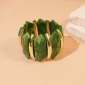 Bracelet résine géométrique losange taché vintage – Couleur du métal S446 Vert foncé