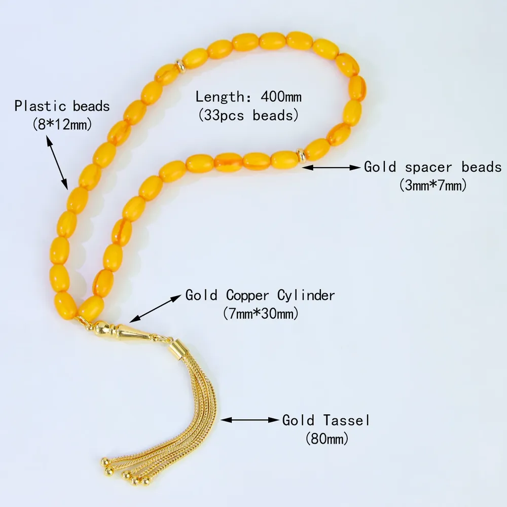 Bracelet résine perles islamique arabe plaqué or