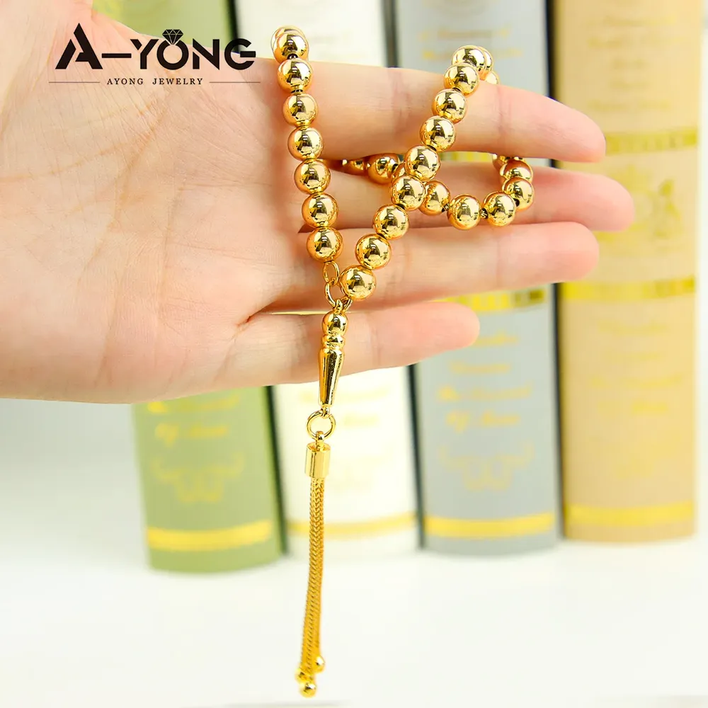 Bracelet résine perles islamique arabe plaqué or