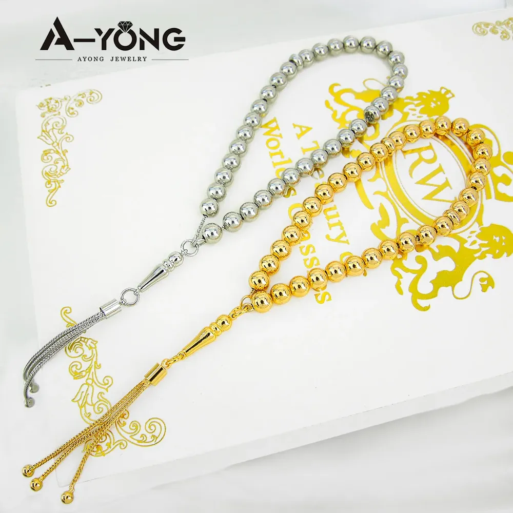 Bracelet résine perles islamique arabe plaqué or