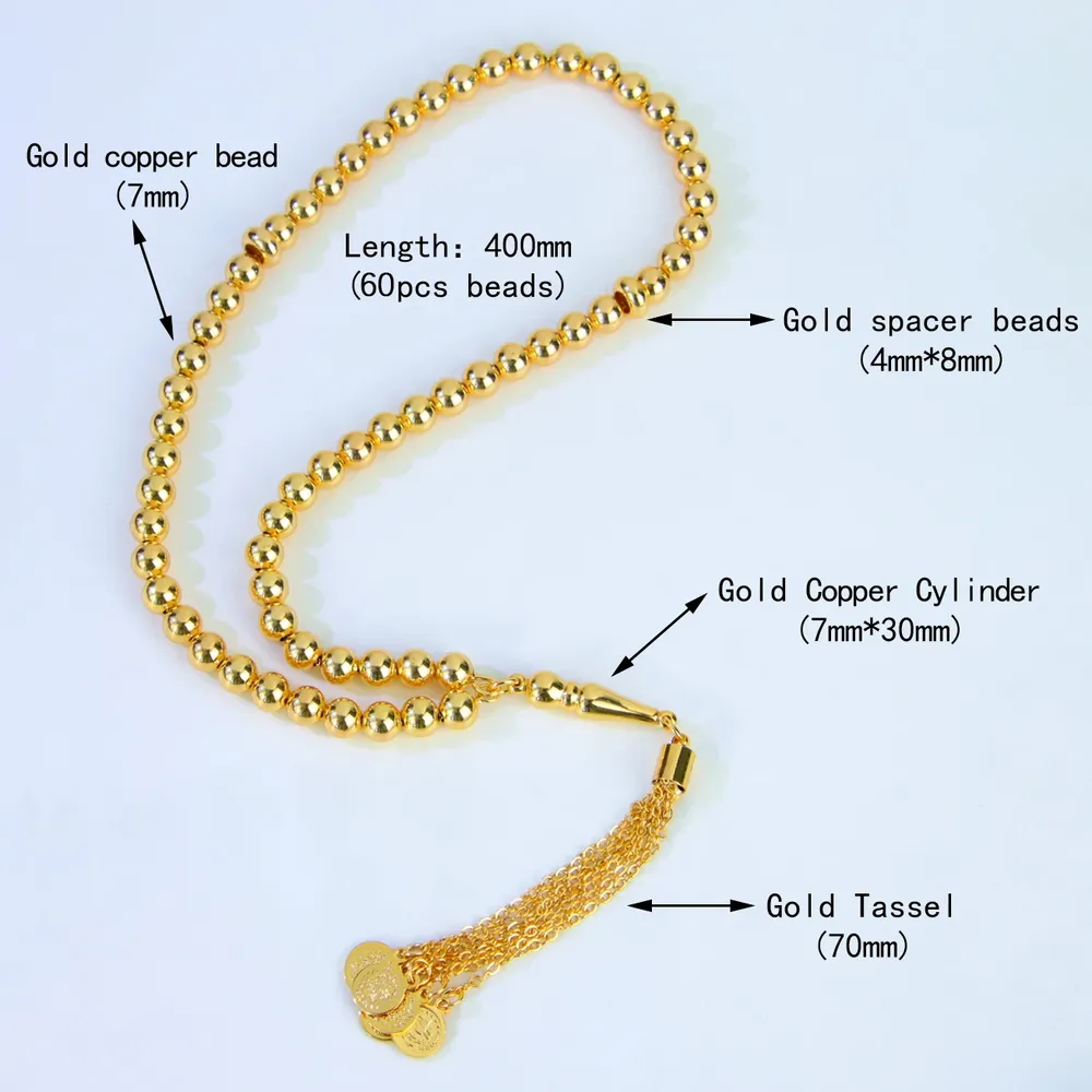 Bracelet résine perles islamique arabe plaqué or