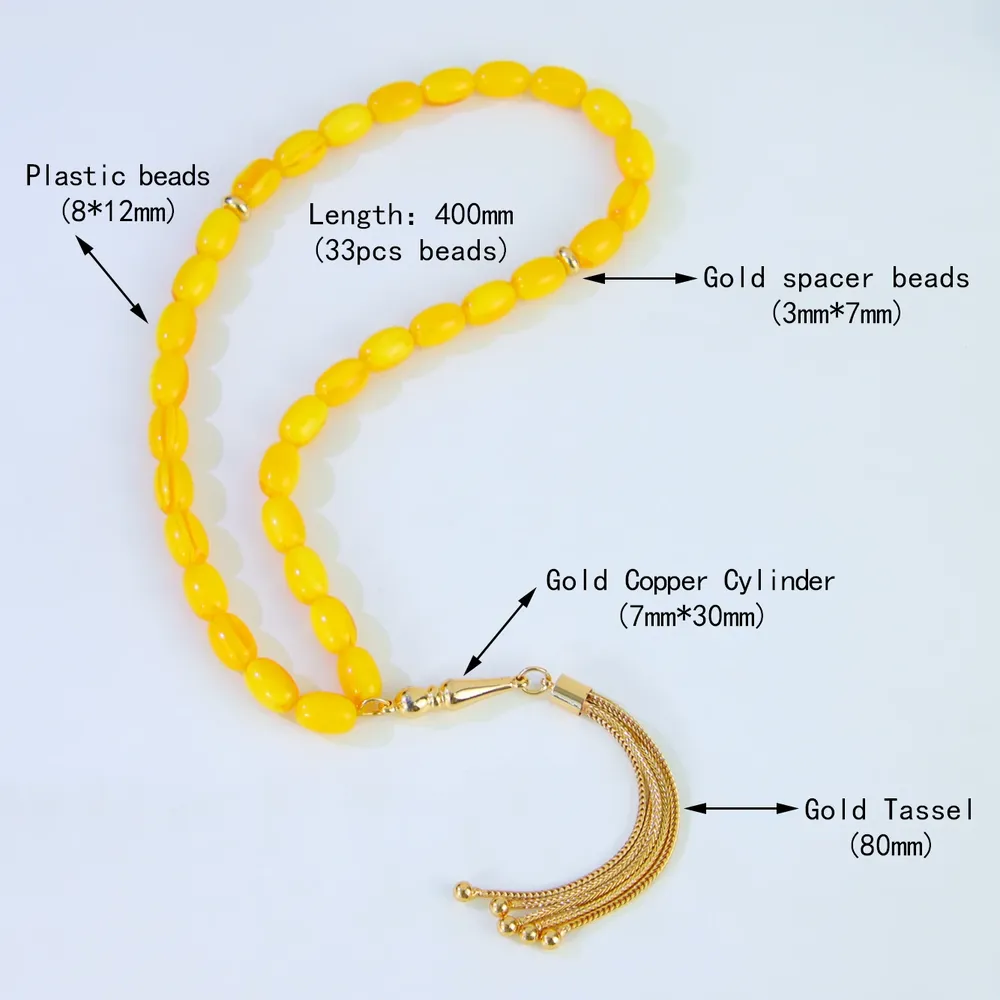 Bracelet résine perles islamique arabe plaqué or