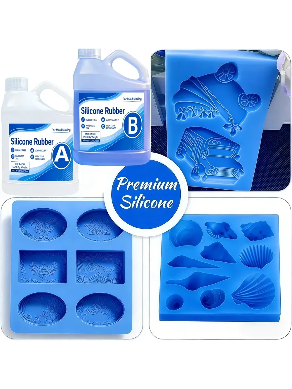 Caoutchouc silicone liquide bleu pour moules DIY 200 à 946 ml