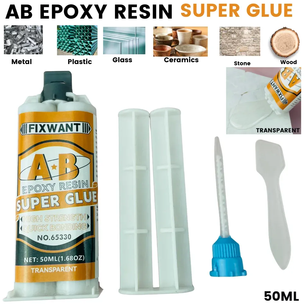 Colle époxy AB transparente 50 ml durcissement rapide