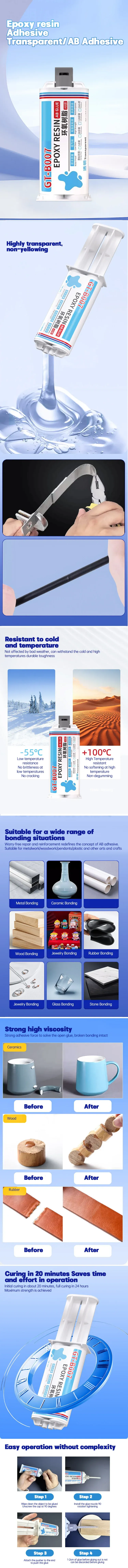 Colle époxy AB transparente séchage rapide 50 ml haute résistance