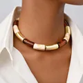 Collier résine ambre marron tube acier inoxydable – 4