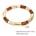 Collier résine ambre marron tube acier inoxydable – Metal Color necklace 01