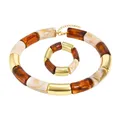 Collier résine ambre marron tube acier inoxydable – Metal Color set 01