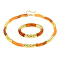 Collier résine ambre marron tube acier inoxydable – Metal Color set 02