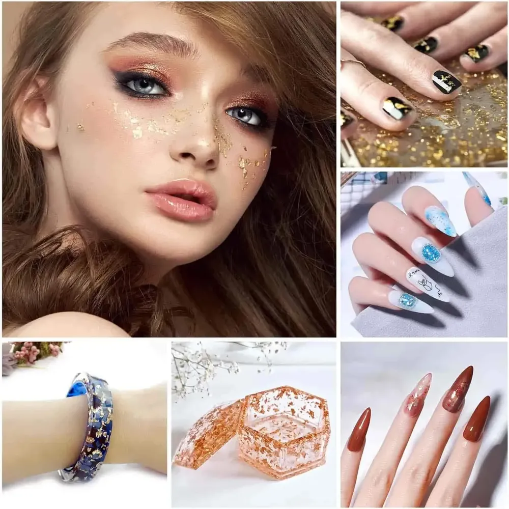 Flocons et paillettes feuilles d'or pour résine et nail art