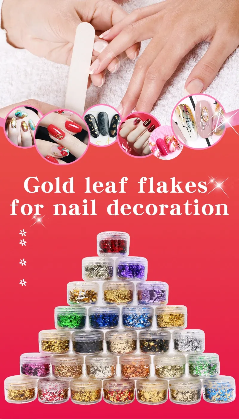 Flocons imitation or et argent pour décoration ongles résine