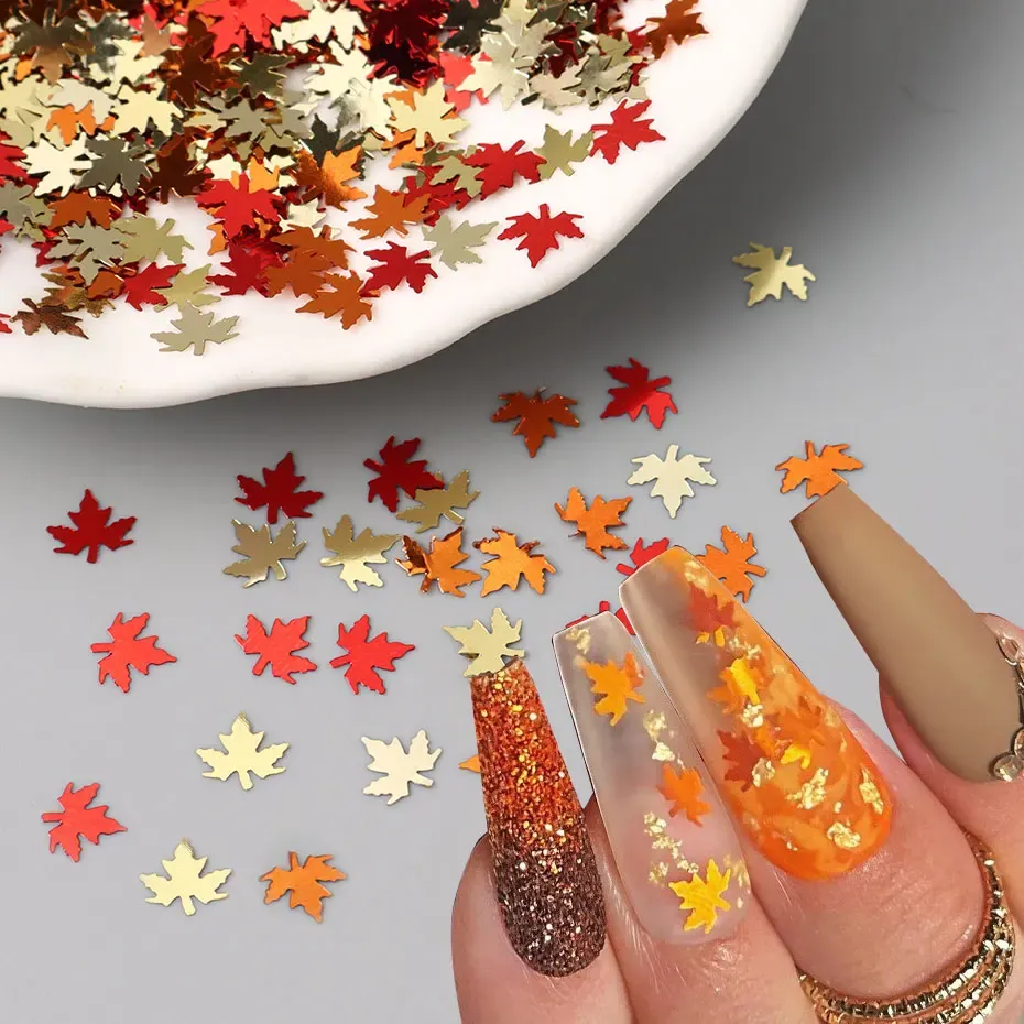 Flocons paillettes feuille d'érable colorées pour décoration résine