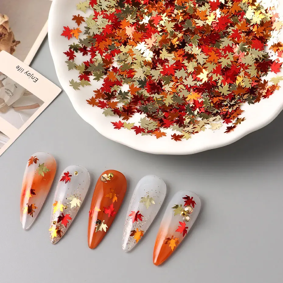 Flocons paillettes feuille d'érable colorées pour décoration résine