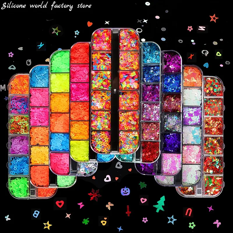 Kit 12 compartiments paillettes lettres pour résine
