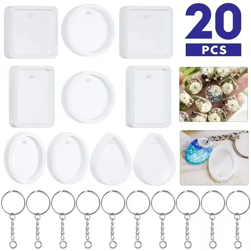 Kit 20 moules silicone porte-clés et pendentifs résine